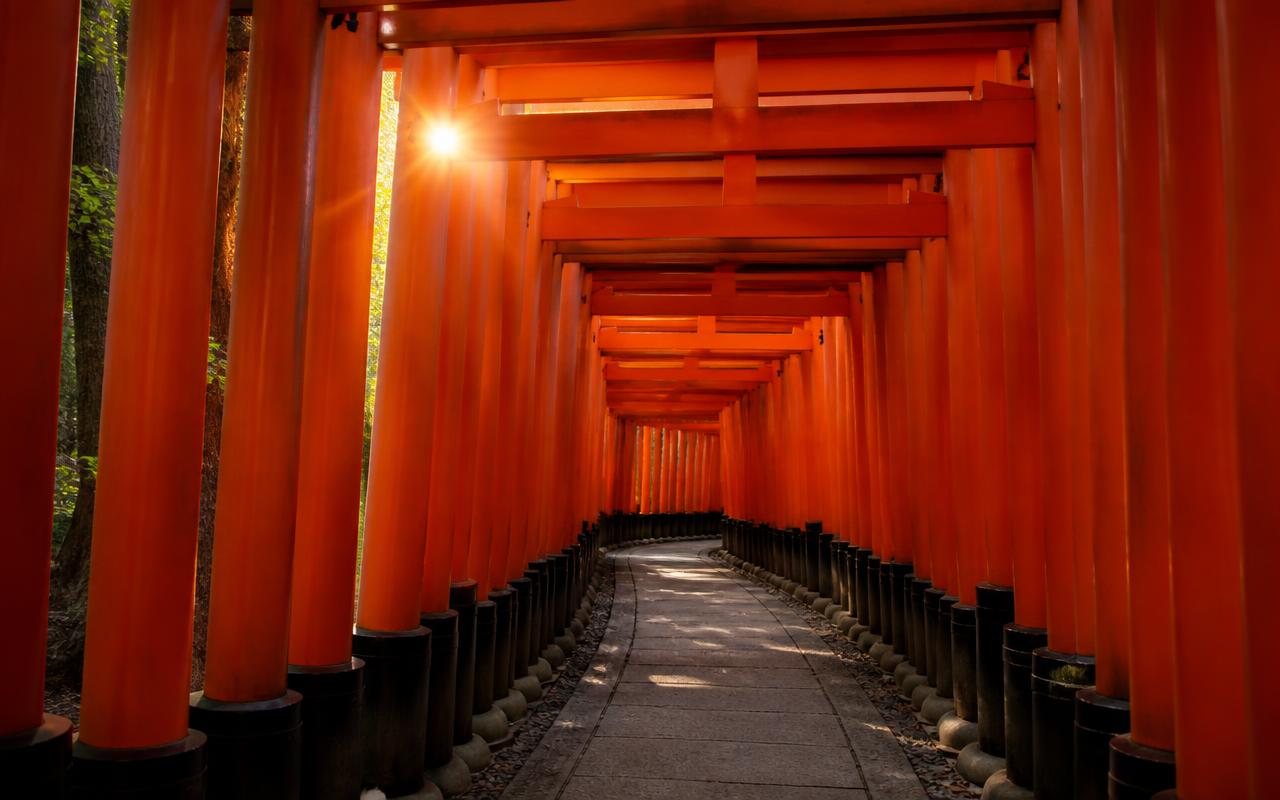 Torii gate pathway at Fushimi Inari shrine, Kyoto